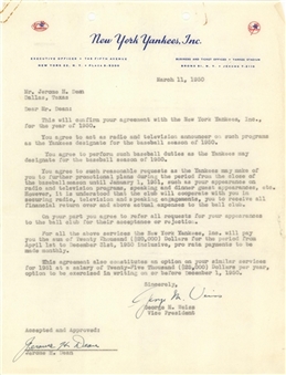 1950 Dizzy Dean & George Weiss Dual Signed New York Yankees Agreement (JSA)